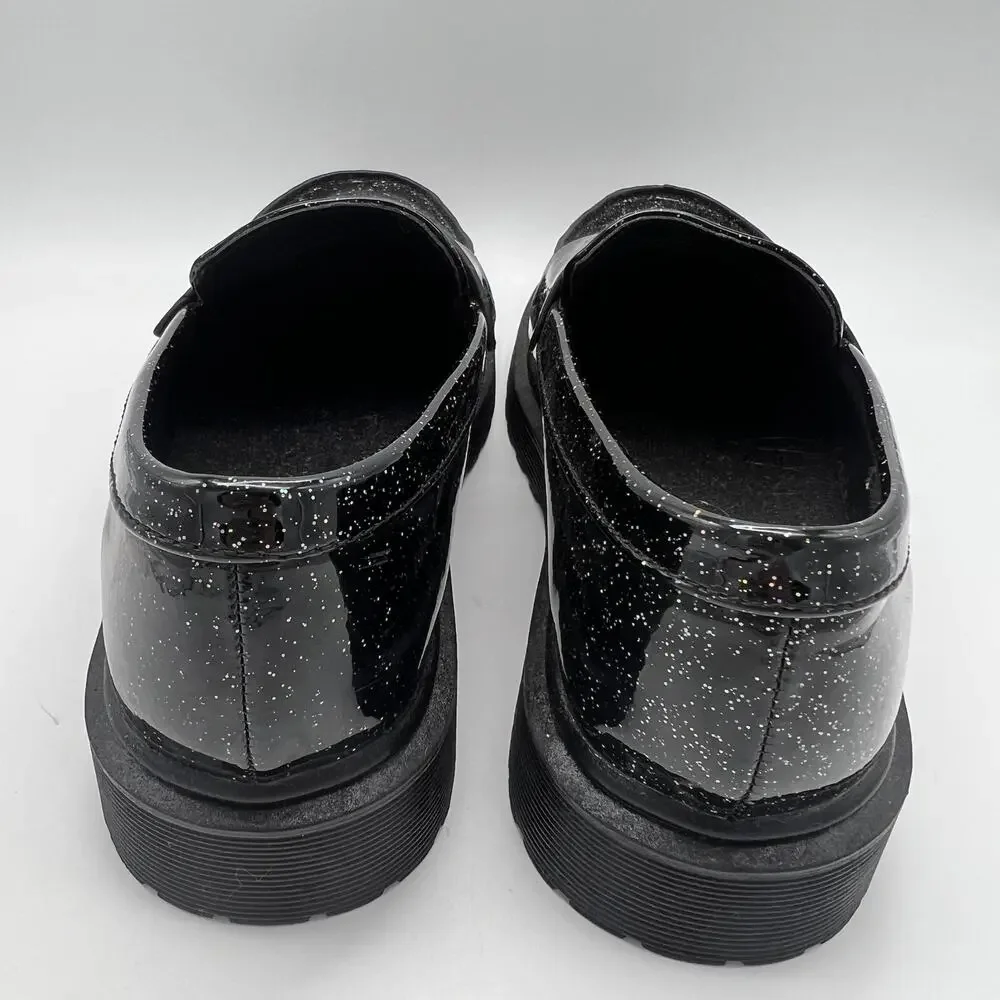 Art Class Girl's Glitter Celia Loafers Black Sparkle Size 3 Chunky Soles Preppy